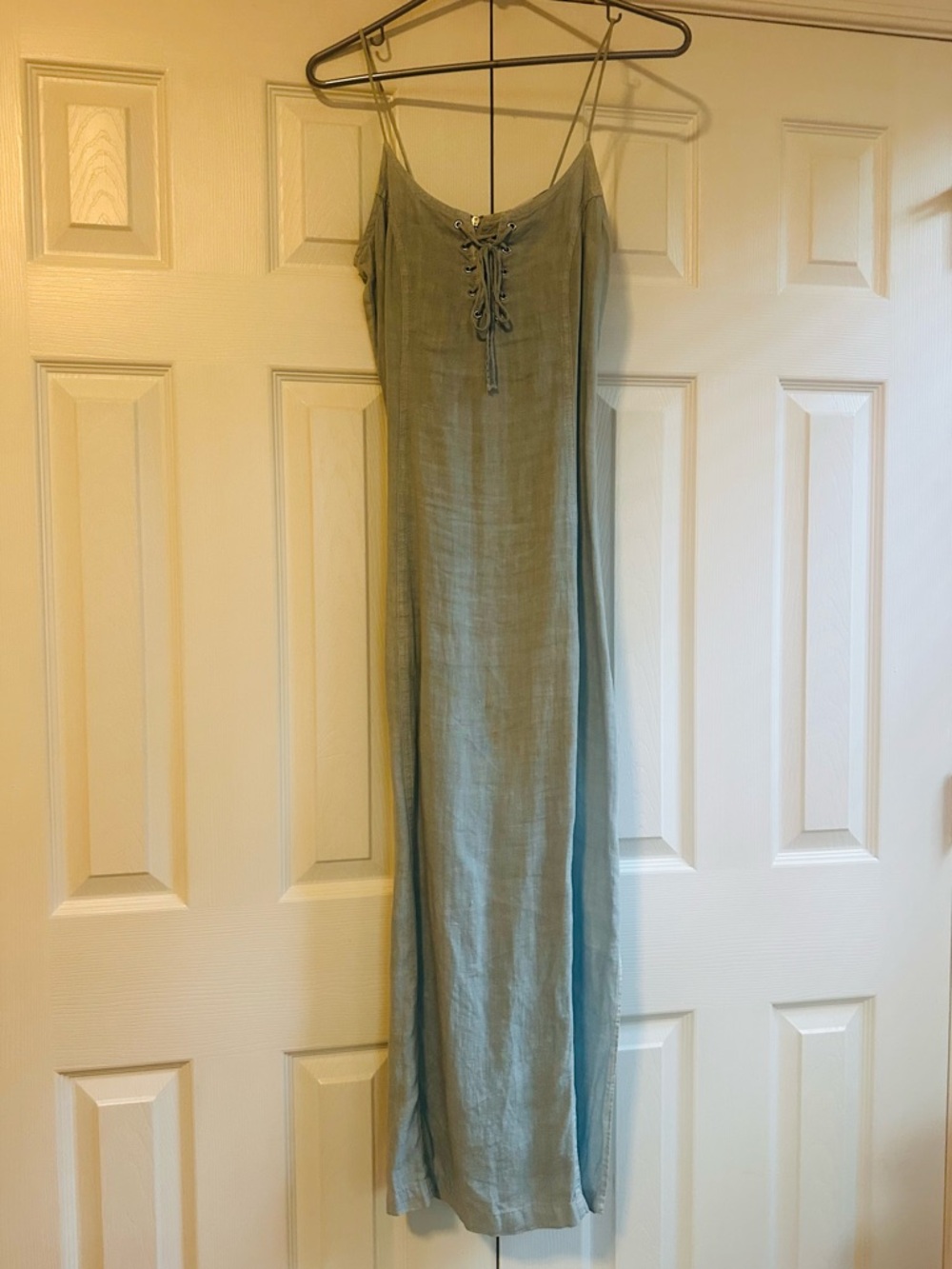 Anthropologie light blue, Tie-Front linen Slip Dress